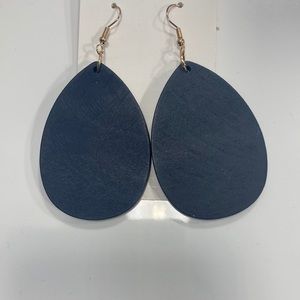 Navy blue tear drop wood earrings